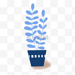 卡通盆栽小绿植图片_手绘蓝色盆栽免费下载