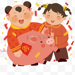 福袋手绘图片_2019年中国风金童玉女过新年拜年