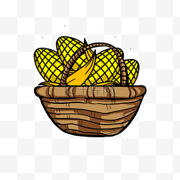 竹篮子上的玉米卡通图