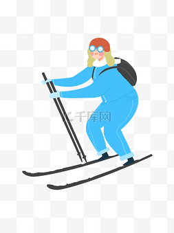 手绘女孩滑雪元素