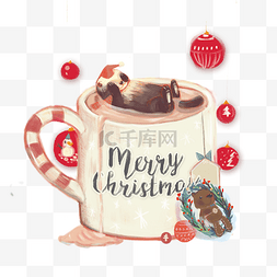 红花环图片_圣诞节可爱咖啡温暖平安夜动物快