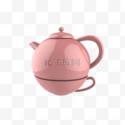 茶具陶瓷图片_粉色水壶套装免抠素材