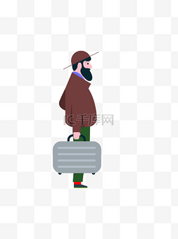 提行李箱图片_男生提着行李箱旅游手绘矢量图