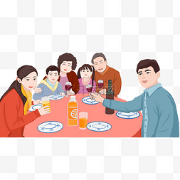 春节高清图片_传统习俗新年团聚年夜饭手绘