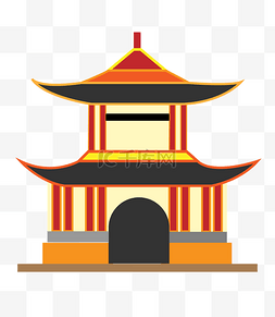 卡通古典建筑图片_手绘红黄色北京钟鼓楼插画