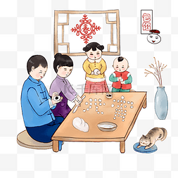 元宵节传统中国风图片_中国风手绘做元宵