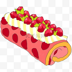 红色手绘草莓图片_插画手绘水果蛋糕