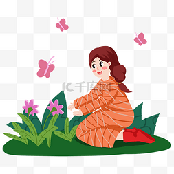 女孩蝴蝶摘花
