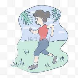 公园可爱手绘图片_健身女孩运动跑步清新可爱手绘漫