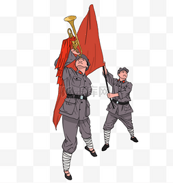 党员男共产党身穿军装手举红旗吹