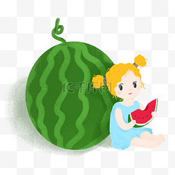 夏天儿童插画图片_小朋友夏天吃西瓜