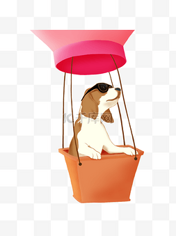 卡通坐在热气球的小狗插画元素