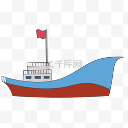 蓝色的轮船卡通插画