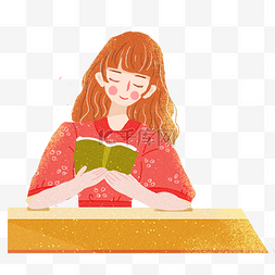 彩色读书的小女孩元素
