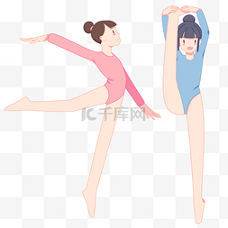 手绘运动健身瑜伽图片_卡通手绘美丽女孩和朋友练瑜伽健