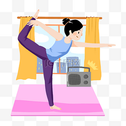 健身俱乐部宣传图片_音乐瑜伽女孩插画