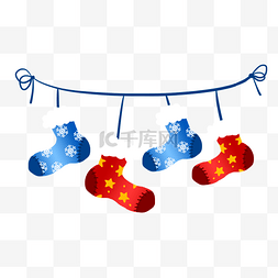 圣诞蓝色袜子图片_手绘红色袜子挂饰