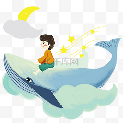 鲸鱼彩色图片_男孩鲸鱼天空