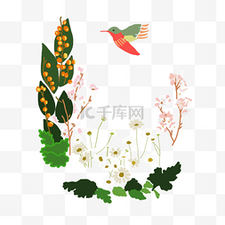 手绘桃花小鸟图片_春天花卉小鸟手绘