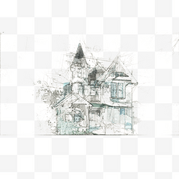 手绘线描别墅建筑插画