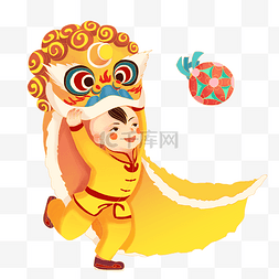 春节习俗舞狮子插画
