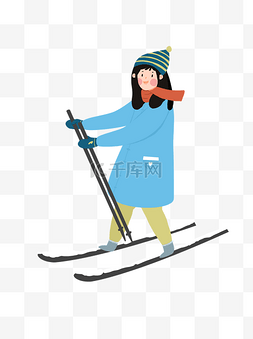手绘简约女孩滑雪元素