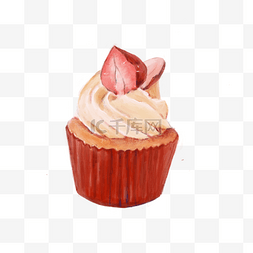 草莓蛋糕手绘图片_手绘草莓奶油蛋挞插画