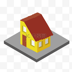 房子倾斜图片_立体2.5D黄色小房子插画