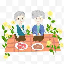野餐布贴图图片_重阳节爷爷奶奶一起出门野餐