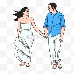 婚礼季新婚夫妻牵手走路插画