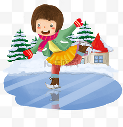 滑冰刀的小猪图片_冬季旅行滑冰的小女孩