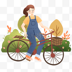 骑自行车插画图片_骑自行车的小女孩