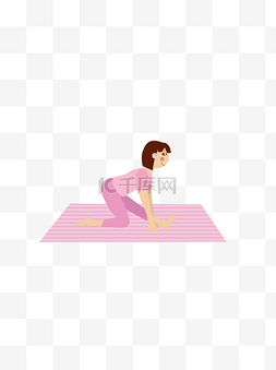 手绘女生减肥图片_粉色系女生做瑜珈手绘矢量图