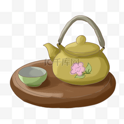 茶具插画图片_黄色陶瓷茶壶插图