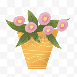 粉色的鲜花盆栽插画