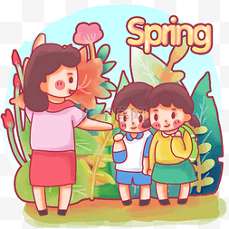 春季郊外图片_学生出去春游小人