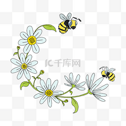 手绘卡通白色花蜜蜂矢量素材