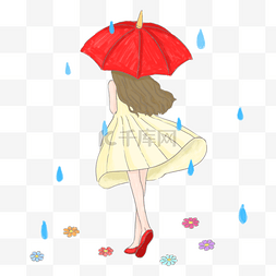 绿女孩图片_春雨里的女孩PNG