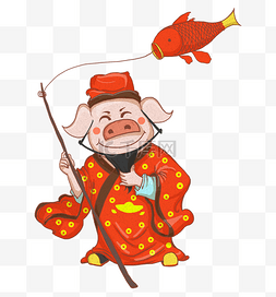 金鱼插画图片_2019新年中国风可爱猪猪和金鱼插