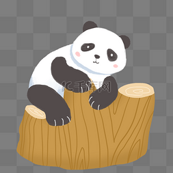 趴在树桩上的熊猫免抠PNG素材