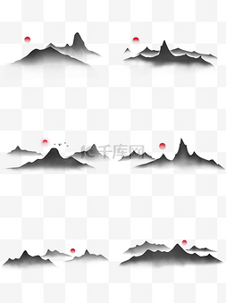 国风红日图片_中国风水墨山