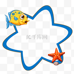 清澈水小鱼嬉戏图片_蓝色卡通海洋边框