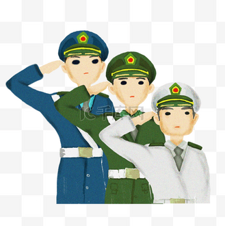 卡通敬礼的海陆空三军免抠图