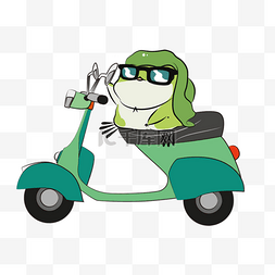 骑摩托卡通图片_骑摩托的小青蛙卡通插画