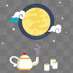 茶杯月亮图片_中秋节团圆赏月饮茶