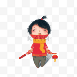 猪年春节对联图片_春节少女可爱红毛衣过年新年PNG灯