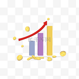 上升的红色箭头图片_金币升值金融插画