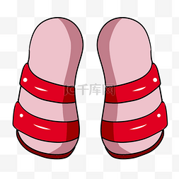 红色手绘拖鞋元素
