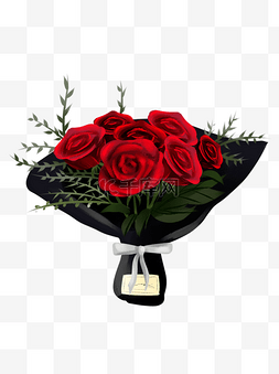 手绘玫瑰花束图片_商用手绘节日花束植物花花艺红玫