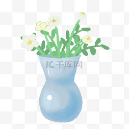 简约手绘蓝色花瓶插画海报免抠元